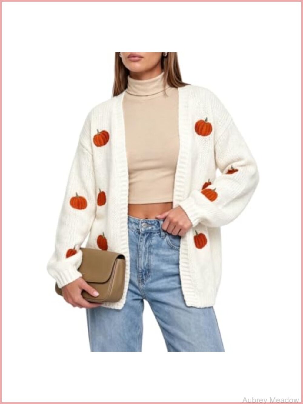 Women's Halloween Pumpkin Knit Cardigan Long Sleeve Open Front Acrylic Sweater